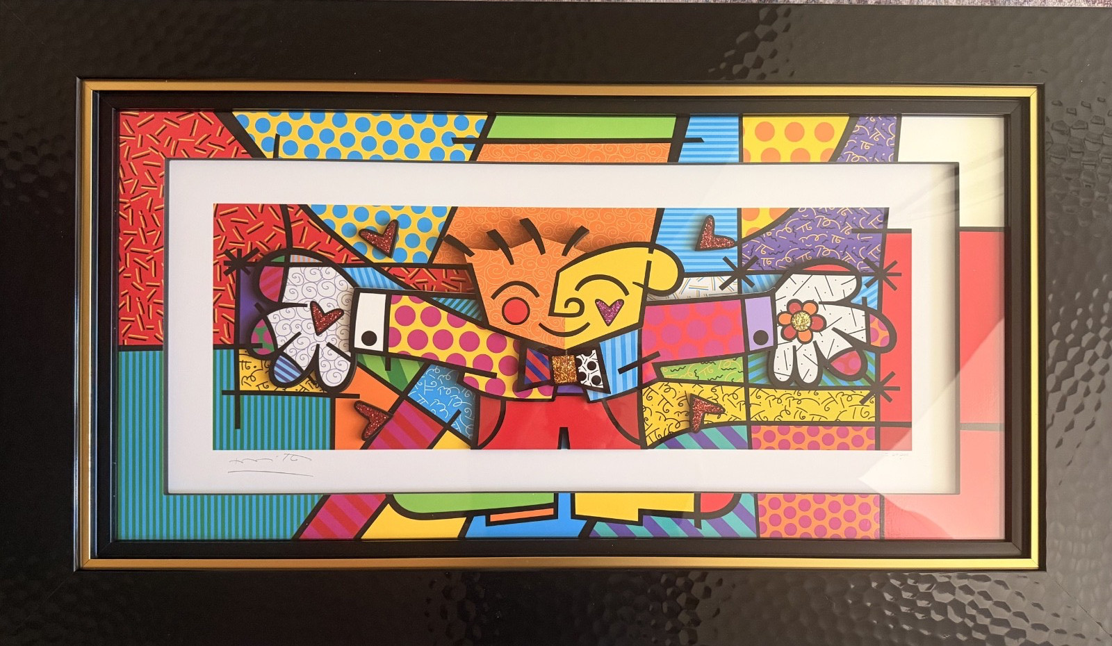 Romero Britto Big Hug 2019 Signed 3D Sculptograph Diamond Dust Framed with COA