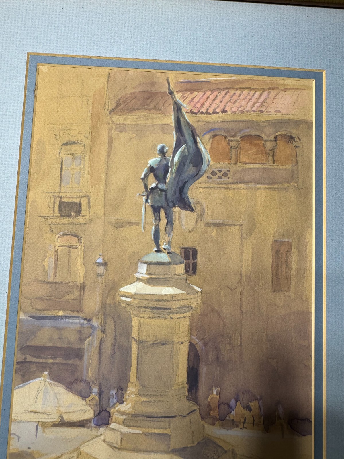 David Brankley? «City Square Segoviz Spain» Mixed Media Painting – Signed/Framed
