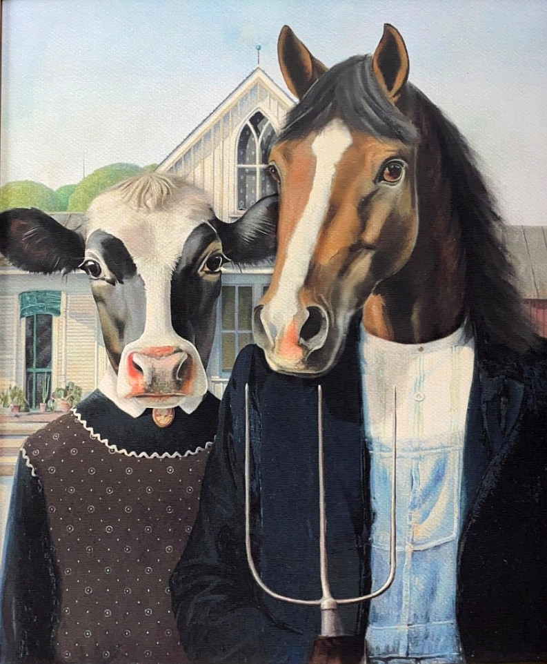 AMERICAN GOTHIC: Farm Animals Remake of 1930’s Iconic Painting, a Canvas Print