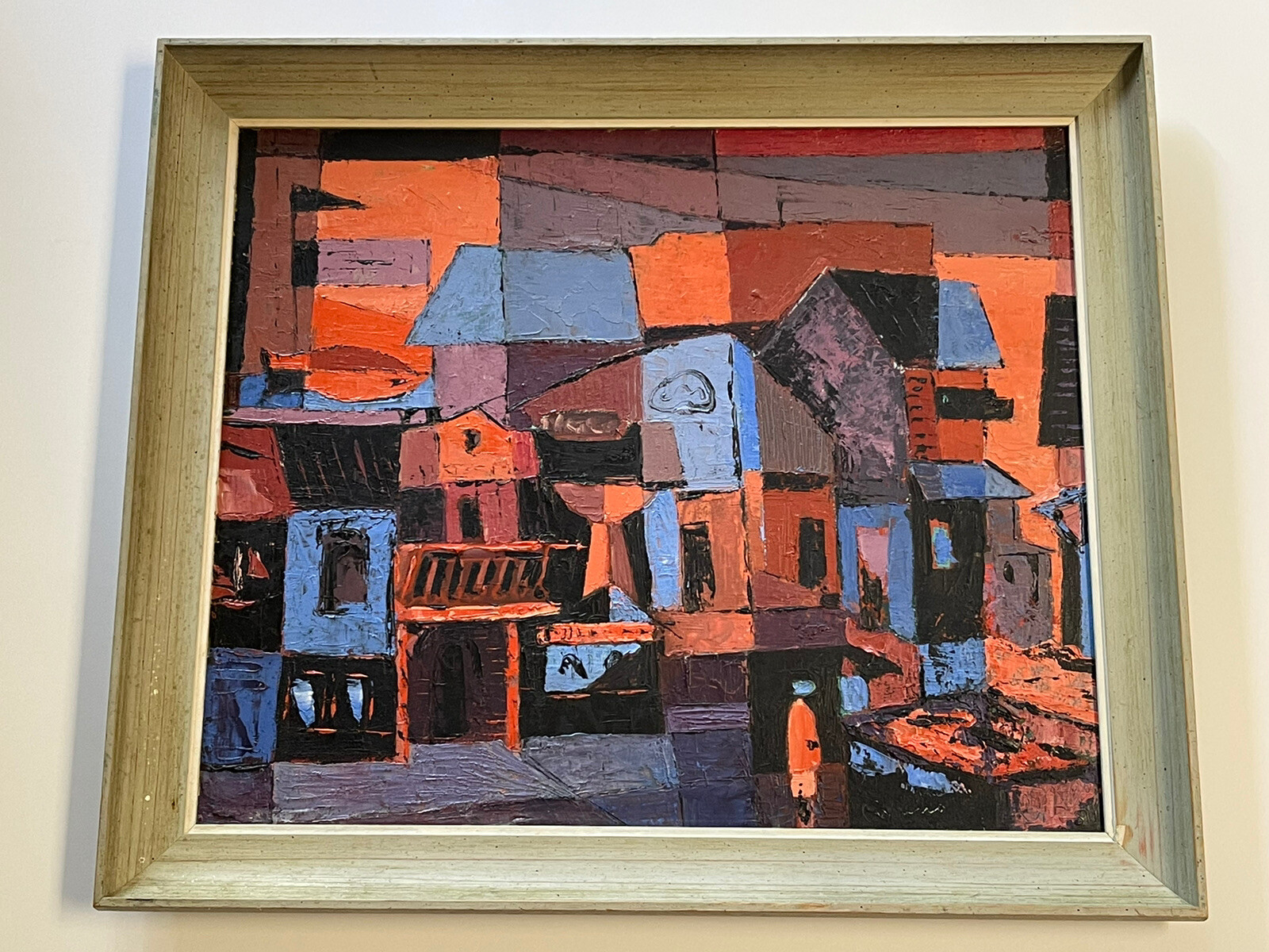 Vintage Abstract Painting Cucaro Expressionism Modernism Cubism Sunset Wharf Sea