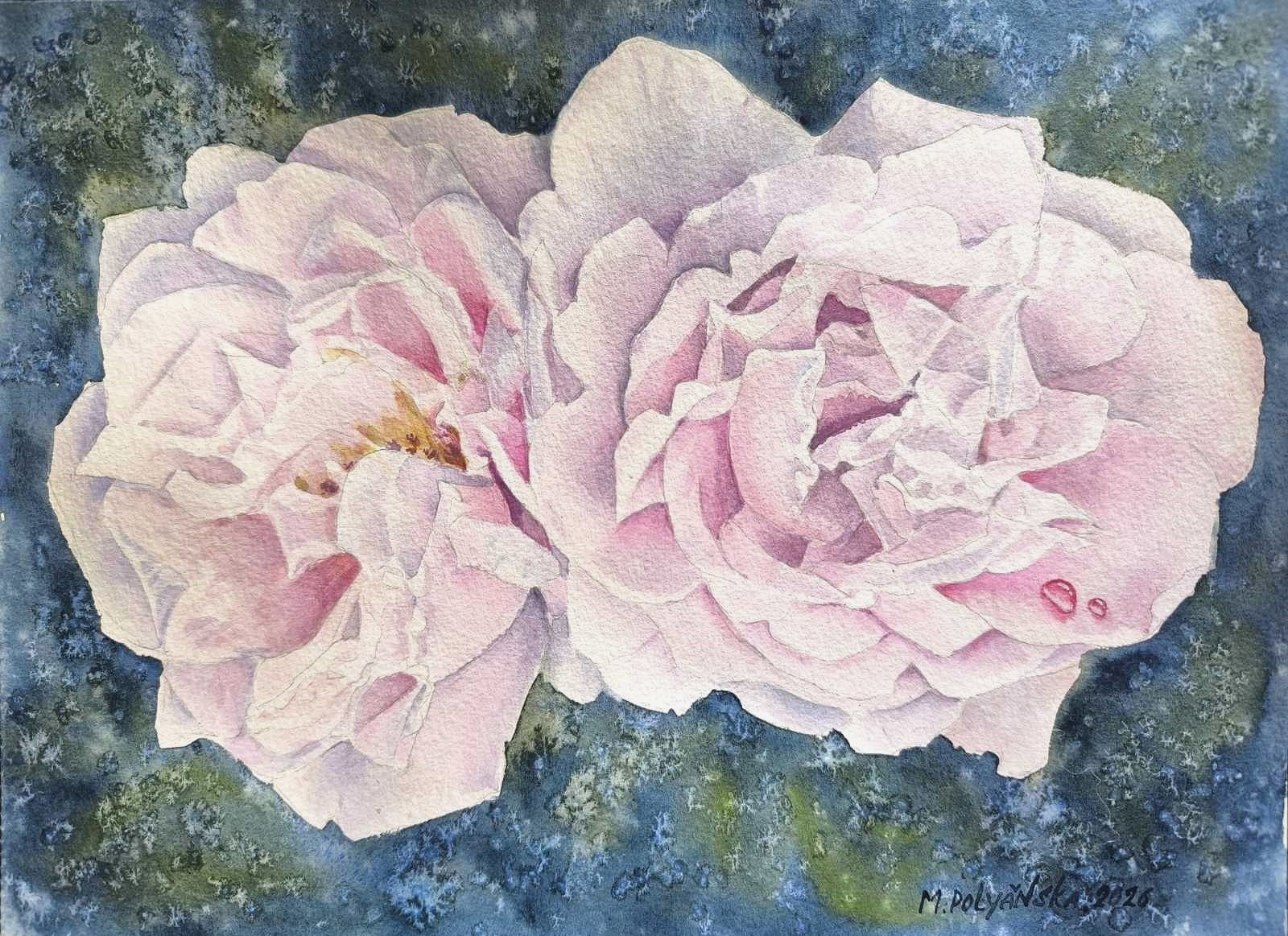 Floral Garden PINK ROSES Original Artwork Painting Flowers Landscape Art Gift A4