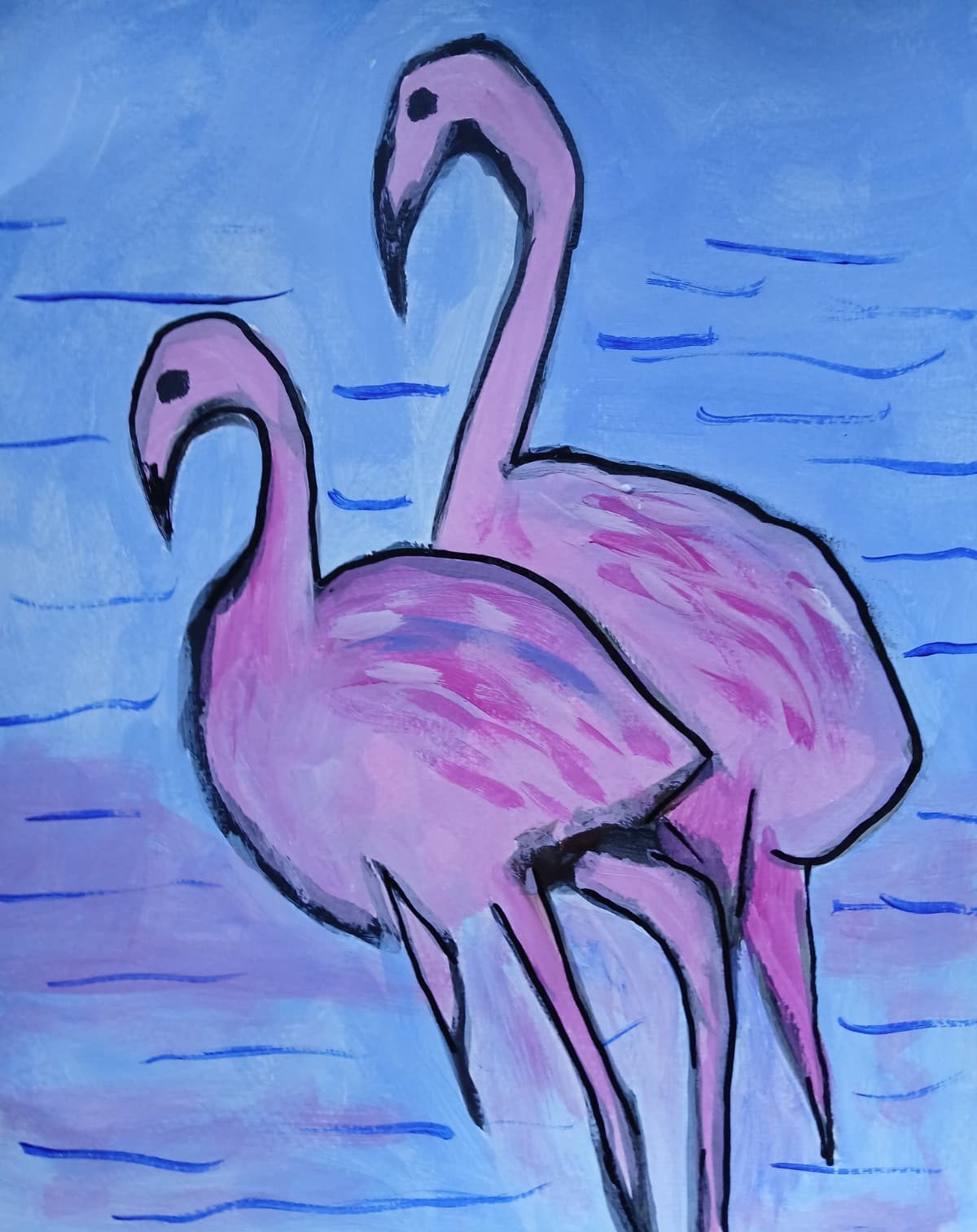 Impressionism/Abstract 11×14 Tropical Flamingos Handmade Colorful Art Painting