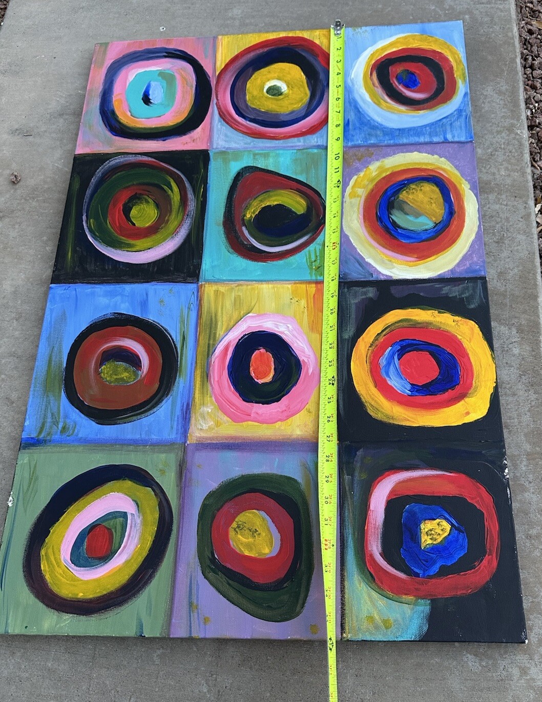 Abstract Circle Painting Kandinsky Style Colorful Squares Original Wall Art
