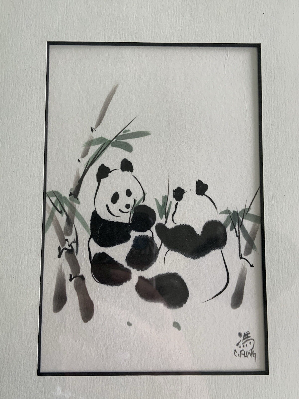 SIGNED Panda Chinese Painting Charlotte Fung Miller Framed Pandas Matted Asian
