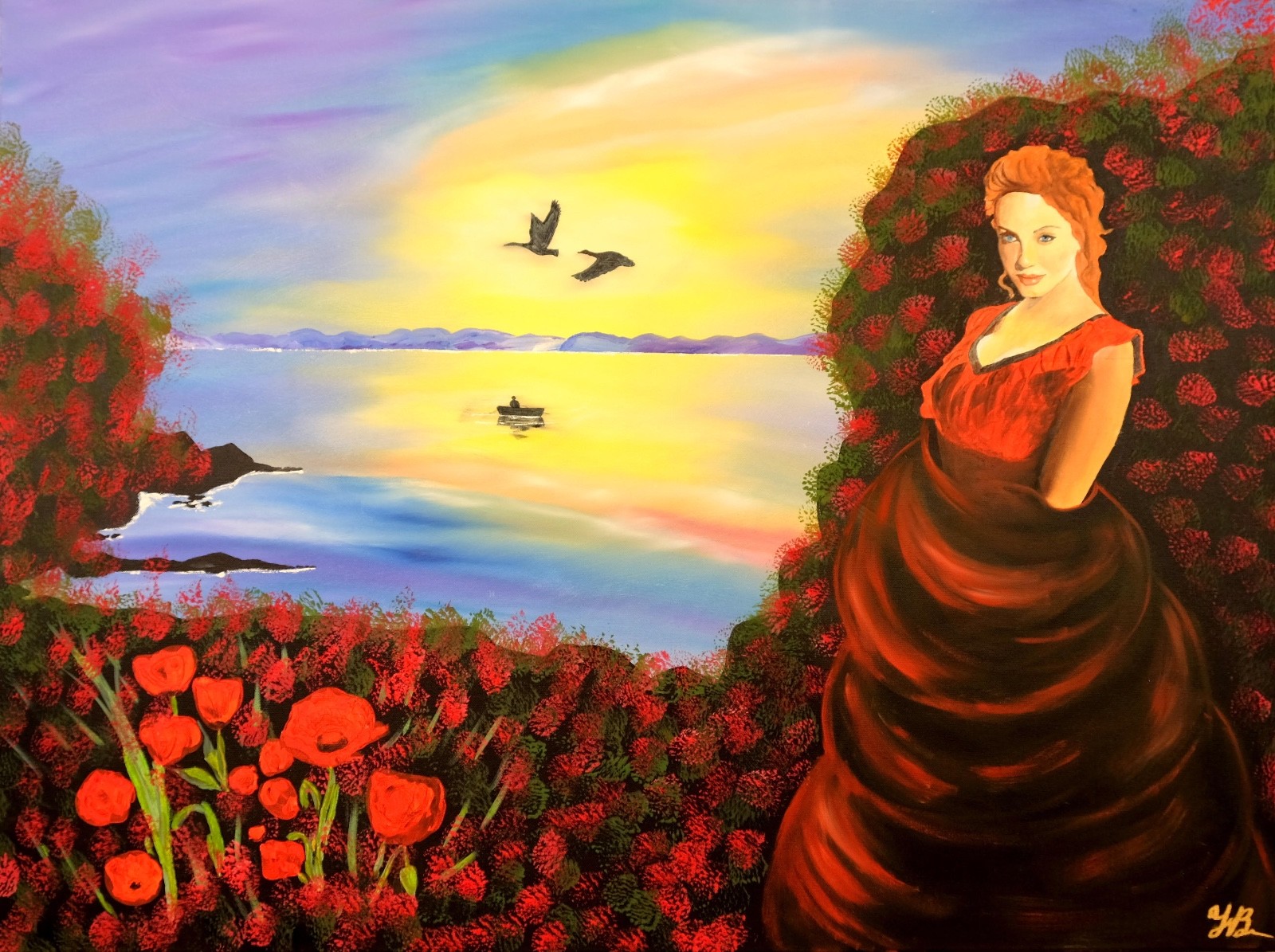 Art, Painting,»Flowers near the lake»-Giclee on Canvas 22 x 29 LTD Yelena Berzon