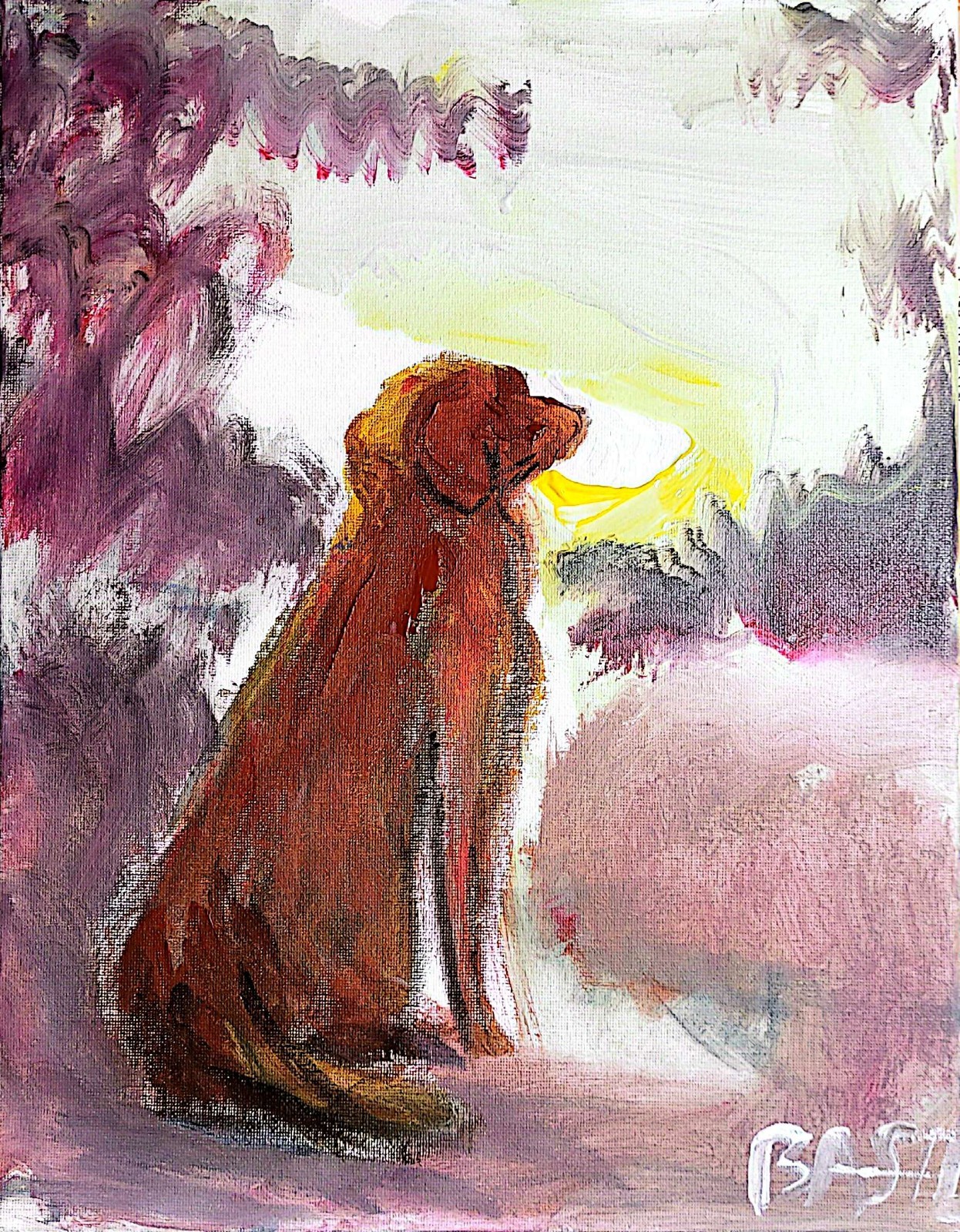 Labrador Silhouetted Vibrant Abstract Expressionism Canvas Painting 11×14