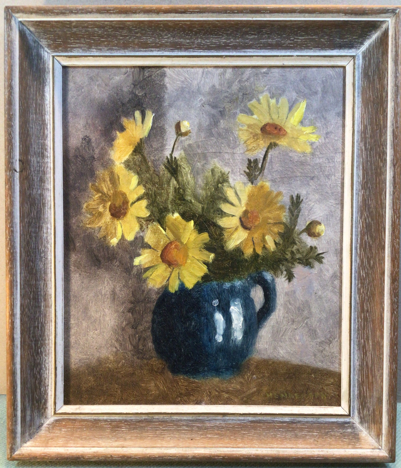 Artist Henderson Framed Daffodils Framed Oil Painting Circa 1960s