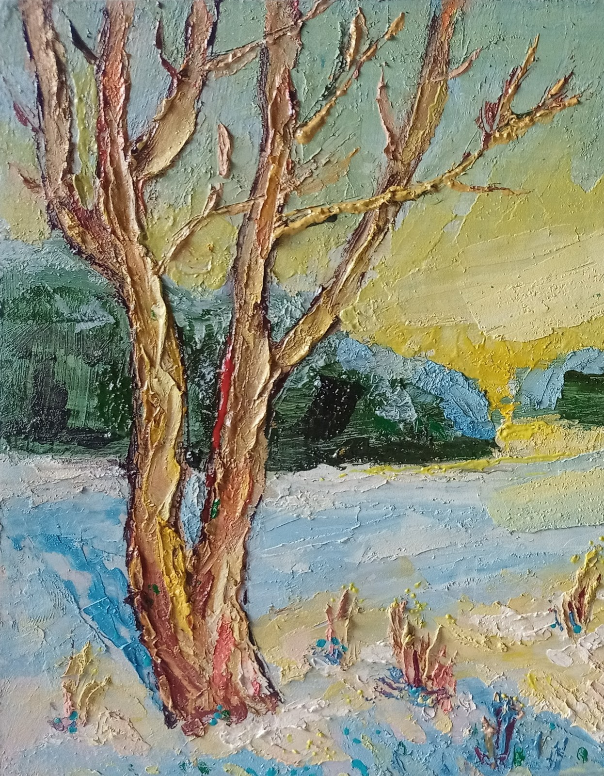 Winter Impasto Painting Original Art Impression Oil Painting 7.8 x 11.8 in