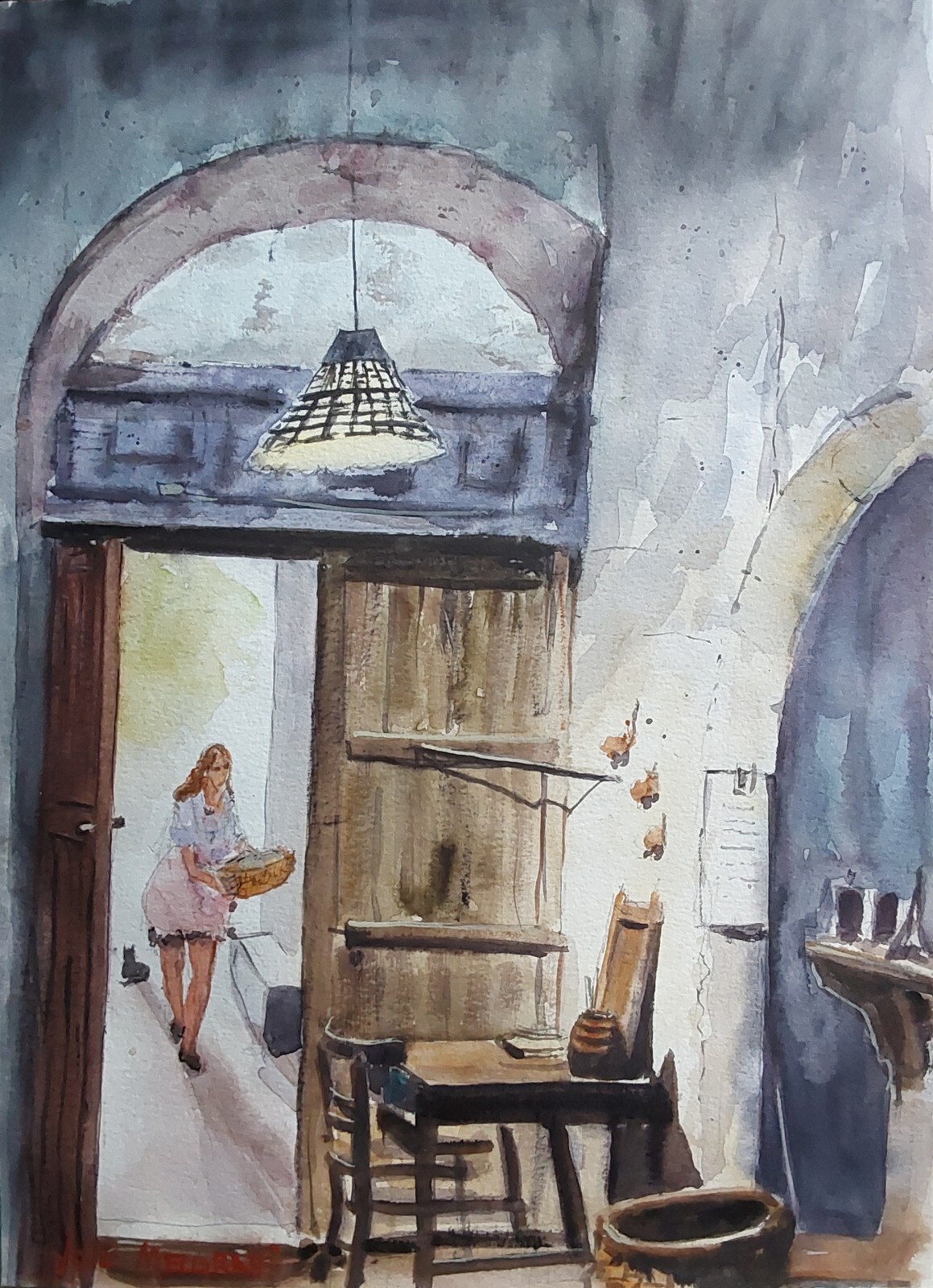 Watercolor Original Painting 11″x 15″ «Farm-House, Italy NOT A PRINT