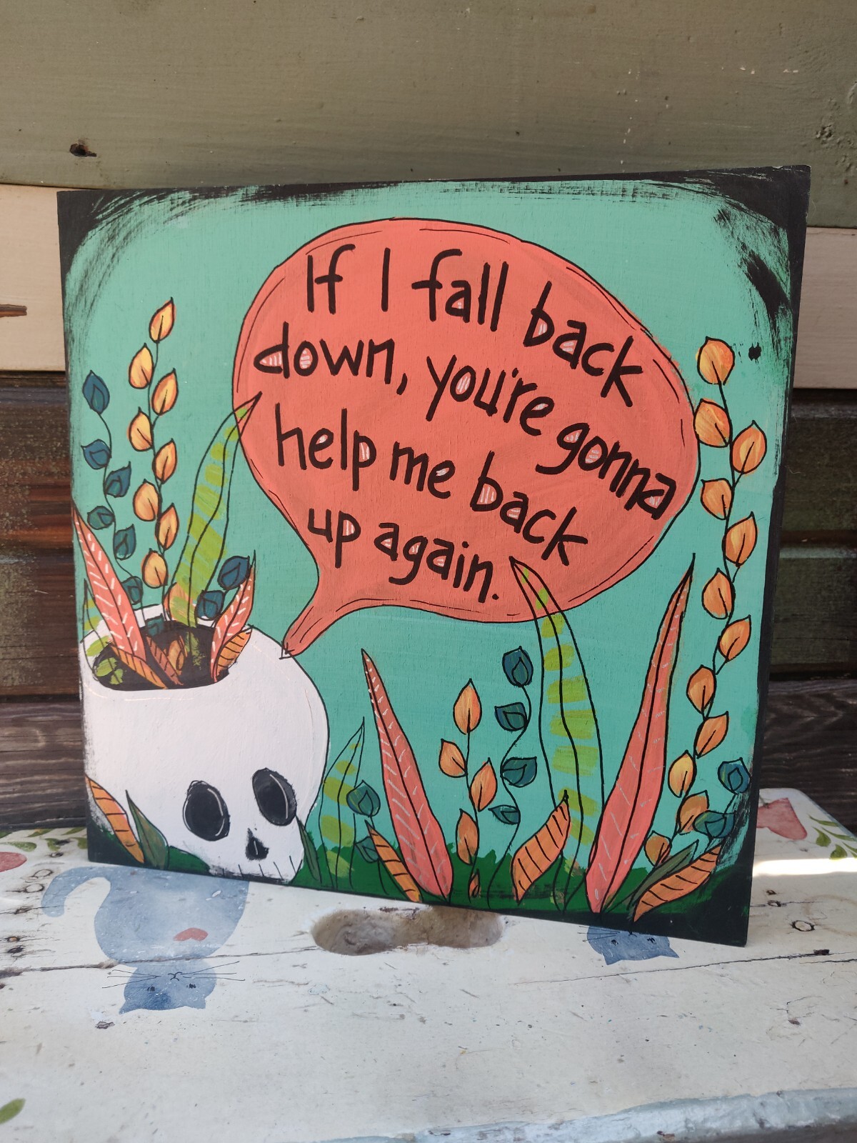 Rancid Song Lyric Painting 10 x 10″ wood, Fall Back Down Song Sign, Punk Rock