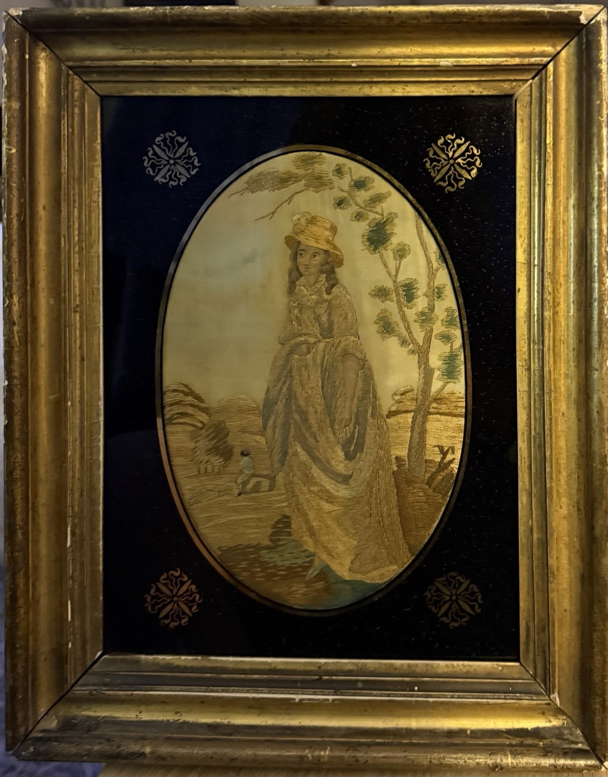 18th/19th Century Fine Silk Needlepoint Embroidery Framed Picture