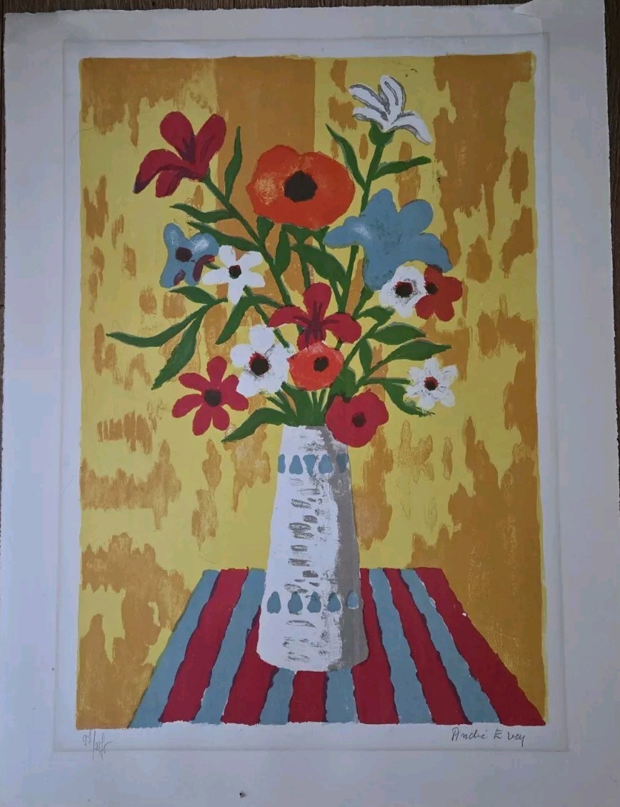 Andre Even – French Artist RARE Vintage Floral Lithograph – SIGNED & NUMBERED