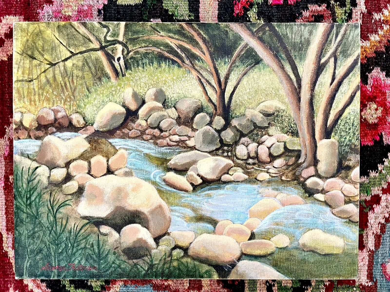 River Oil Painting Riverscape Original 1960s