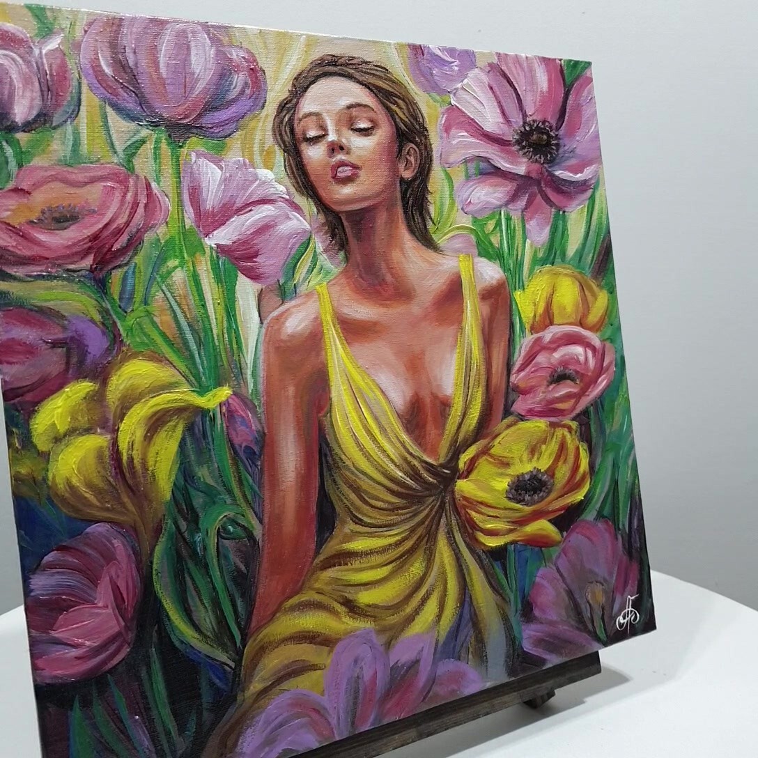 Ukraine Artist Original Acrylic Painting Woman Canvas Signed Wall Art Decor Gift