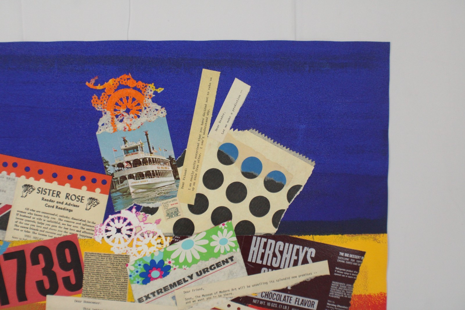 Mid Century Collage Abstract Style Oil Painting On Canvas Signed Jon Henry