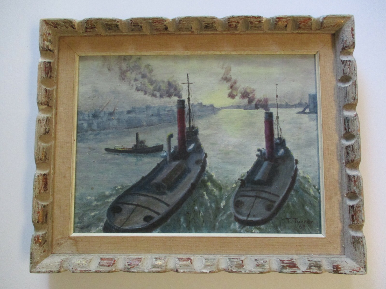 VINTAGE IMPRESSIONIST PAINTING IMPRESSIONISM INDUSTRIAL BOAT SHIP NAUTICAL PORT