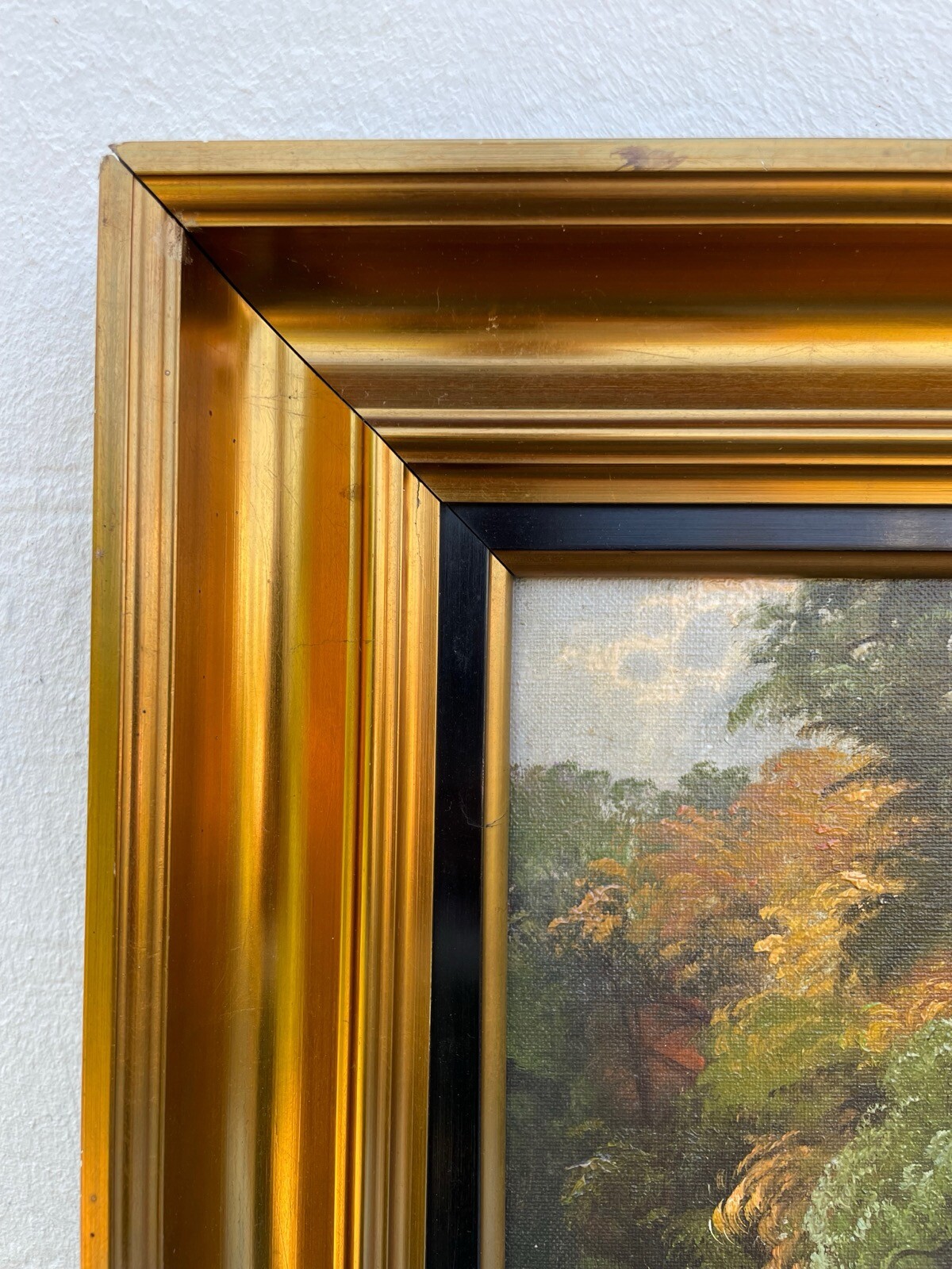 Impressionist Autumn Park Landscape Deciduous Trees Lake Bank Oil Painting 1936