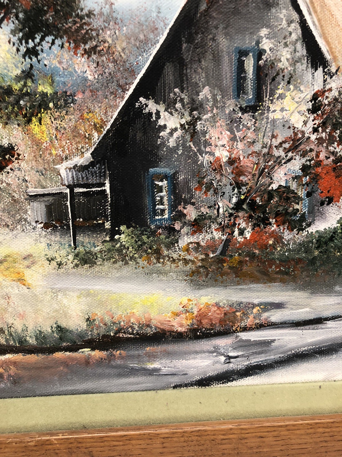 VTG Original signed Oil On Canvas Framed Art Rustic Cottage Scene 13.5 X 16.5”
