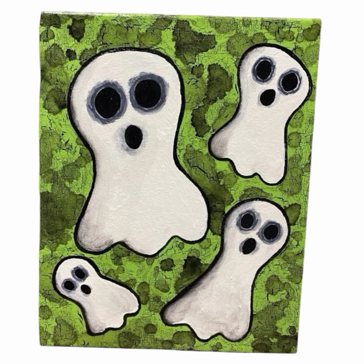 Halloween Green Haunted Ghosts Original painting Canvas Dark Art Gothic Horror