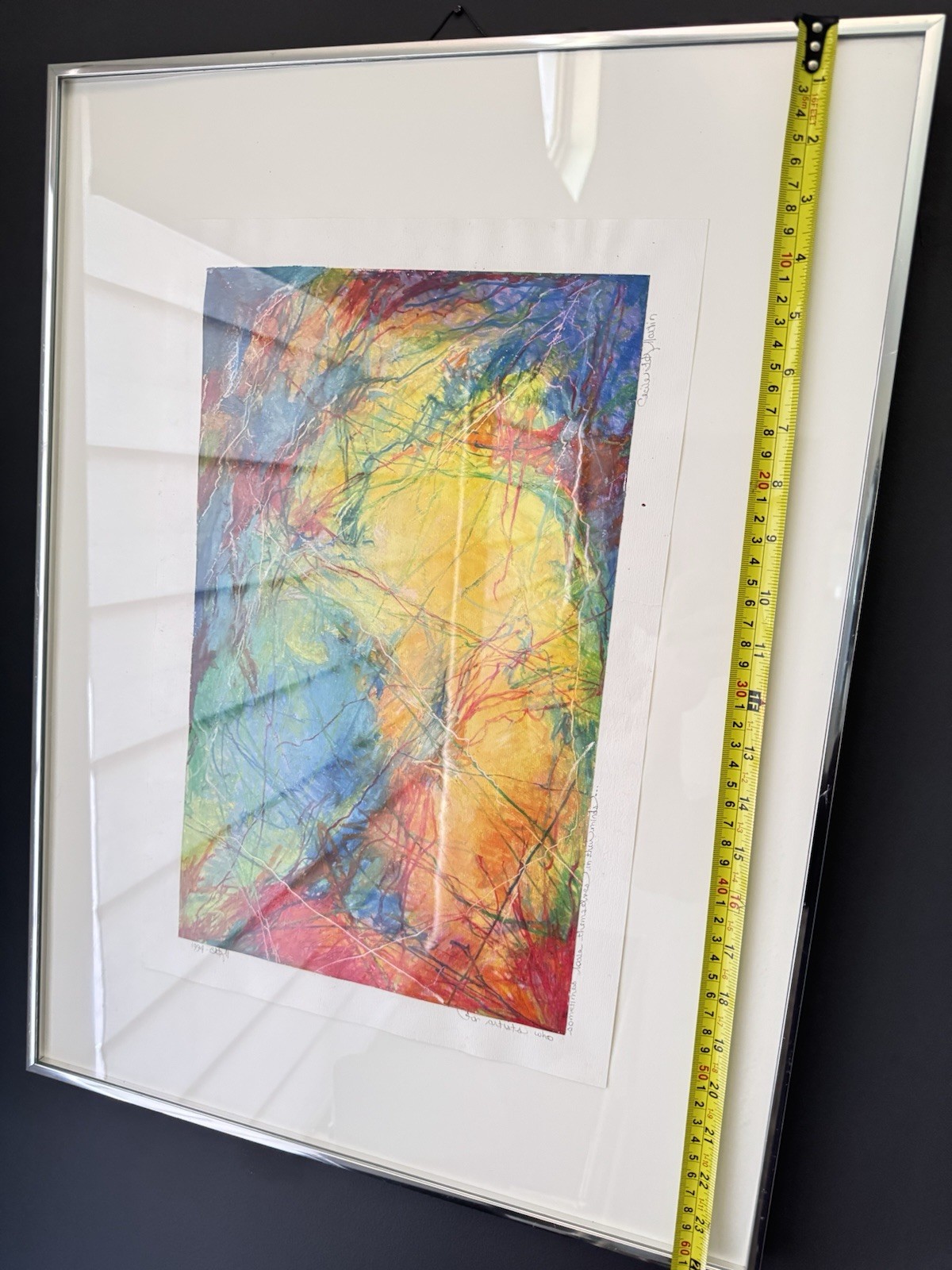Cathy Hilliard Signed Abstract Painting 1994 Matted & Framed 25 x 13 in
