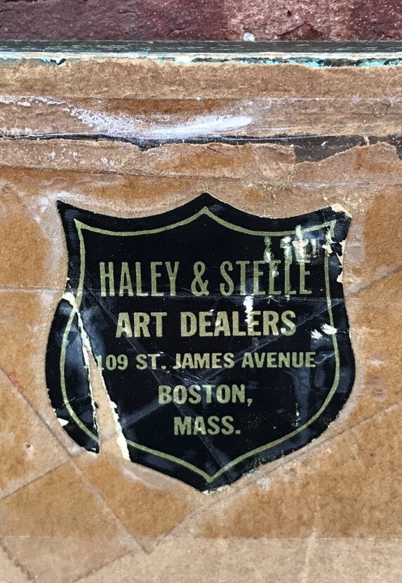 1894 New England Coastal Harbor Fishing Port Painting Boston Massachusetts Label