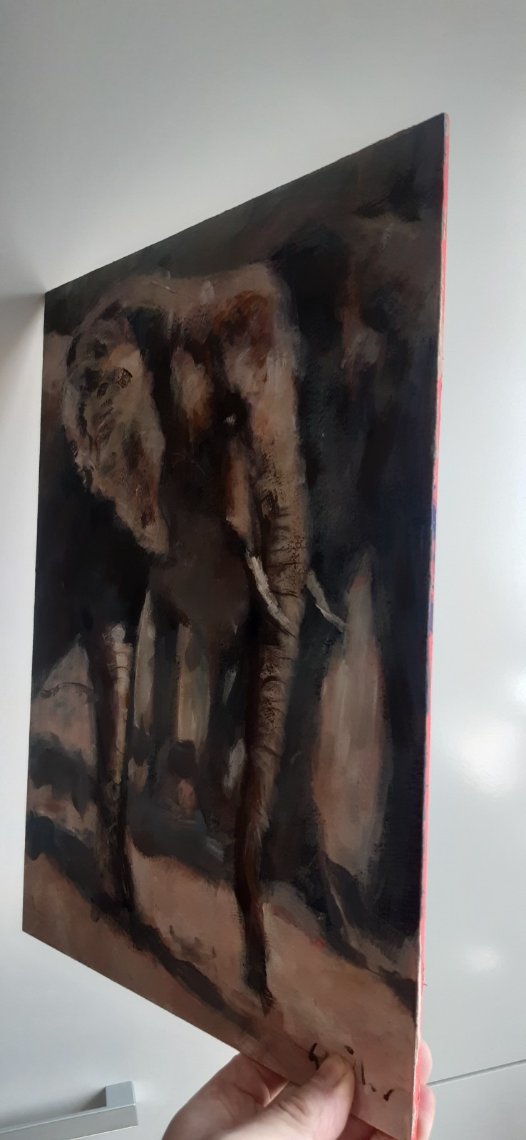 GERRY MILLER -. Unique. Artwork.»Elephant». Acrylic paint on board.30x40cm-