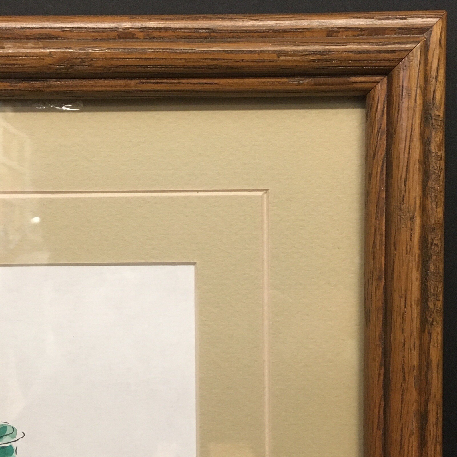 Nancy Cowan Signed Matted Framed Watercolor Blue Green Ball Jar Apple and Pear