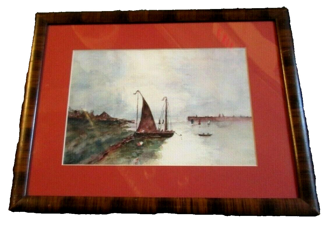SAIL BOATS IN HARBOR PAINTING FINE ANTIQUE CIRCA 1910 FROM HYDE PARK. ESTATE