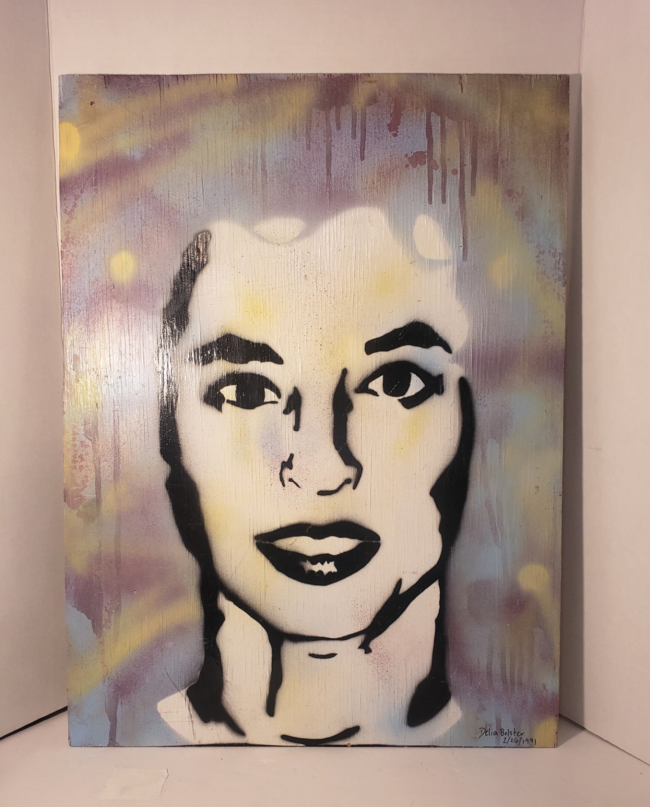 Vintage 1991 Signed 18×24 Inch Original Painting Pop Art Style On Wood Board