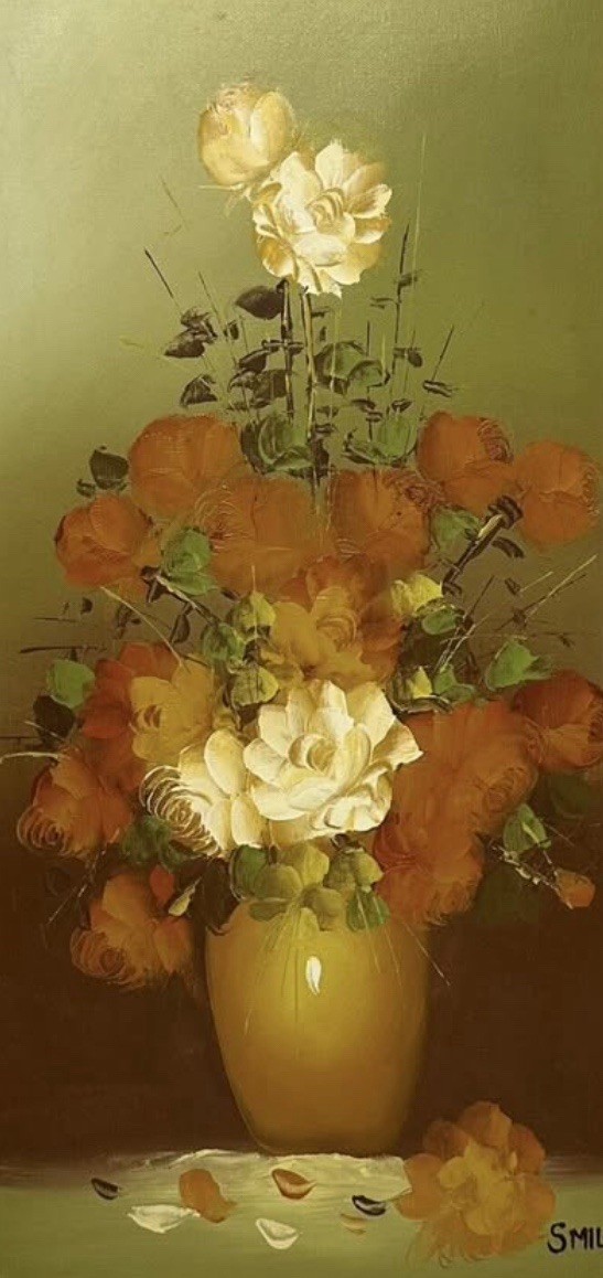 Still Life Vase with Flowers Oil on Canvas Signed Smile