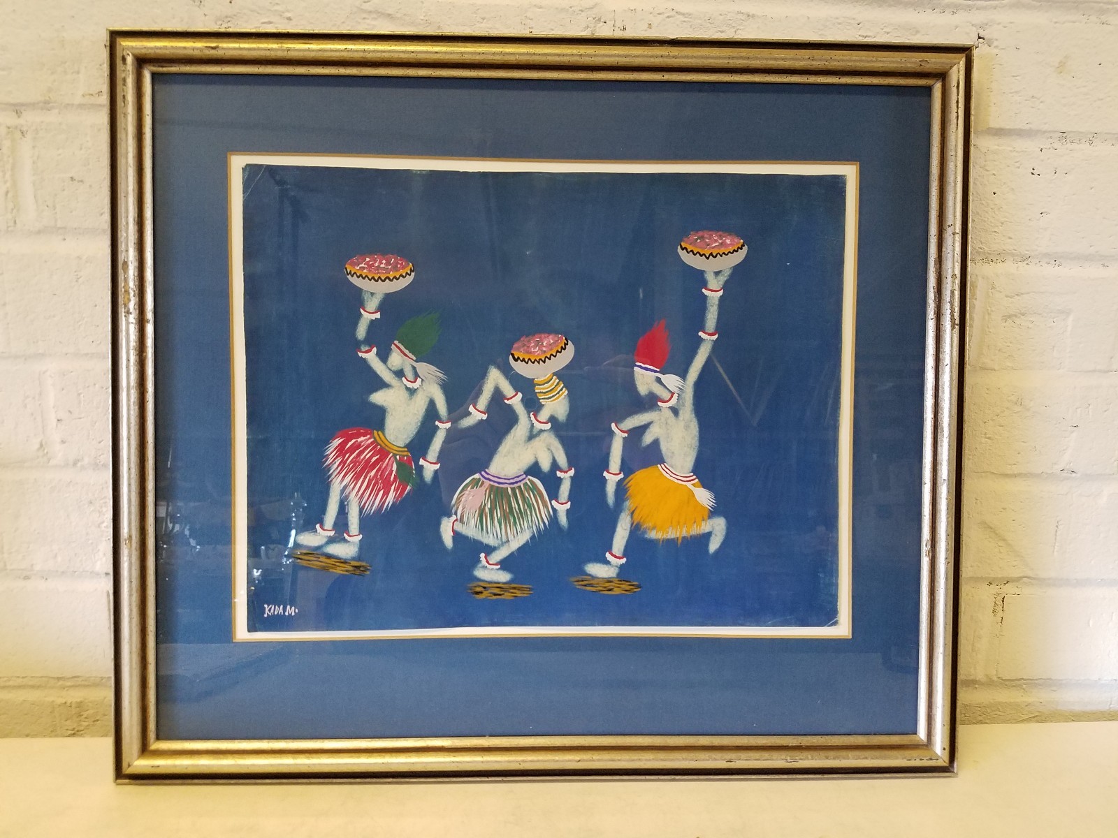 Vintage Gouache Painting African Art of Women Dancing and Celebrating by Kada M.
