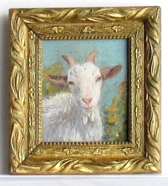 ANTIQUE VINTAGE BEAUTIFUL FRENCH MINIATURE PAINTING PORTRAIT OF WHITE GOAT