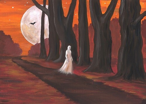 5×7 PRINT OF PAINTING RYTA HALLOWEEN GHOST VAMPIRE SPIRIT Folk Art Landscape Odd