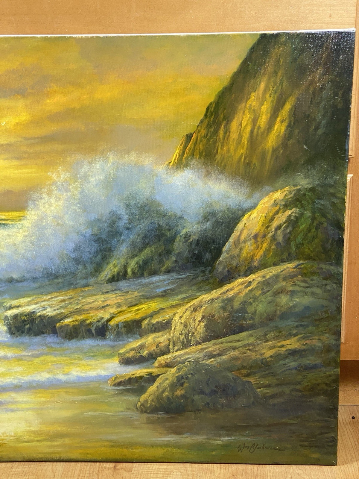 Signed William H. Blackman (American b 1930)»Golden Tide» Seascape Painting 2011