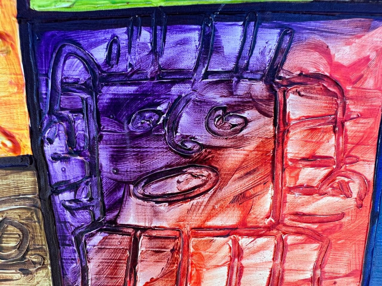 Original Coloful Mosaic Mixed Media Art Acrylic or Oil Painting Signed Rosena