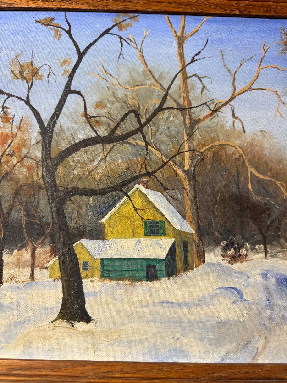 Kerry Osipower «Winter Landscape With Homes Scene» Oil Painting – Signed/Framed
