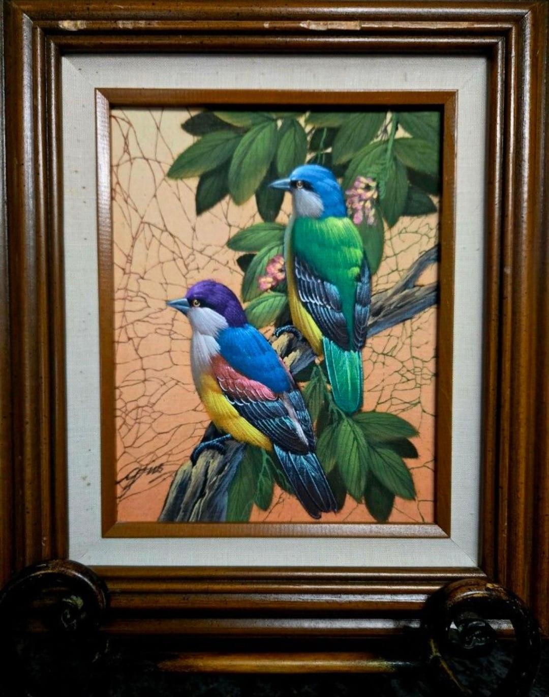G. Ellis Signed Framed Realism Bird Painting on Canvas Animals Nature Artwork