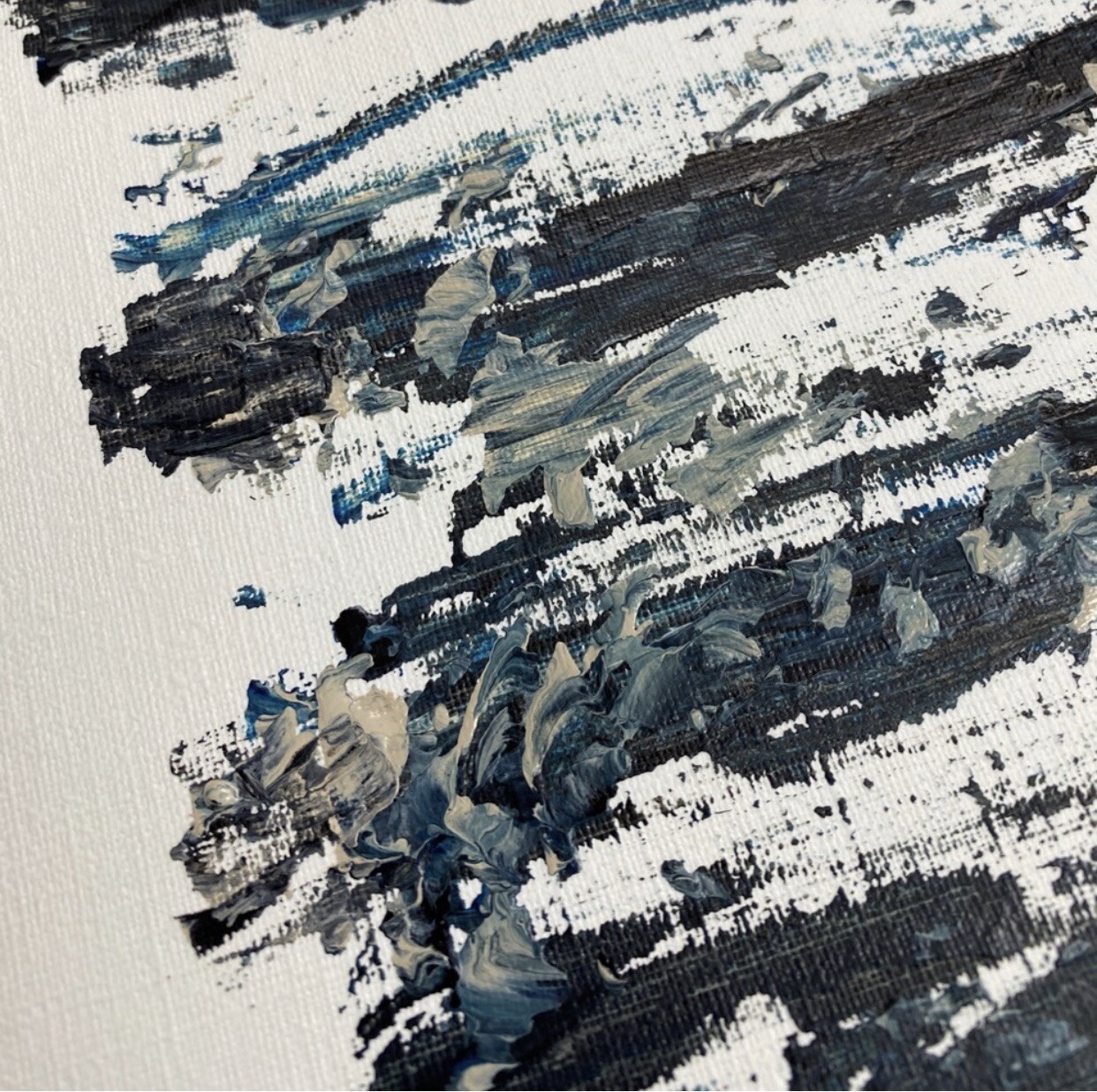 Abstract Acrylic Original Painting On Canvas Paper 9X12 Wall Art Black Blue