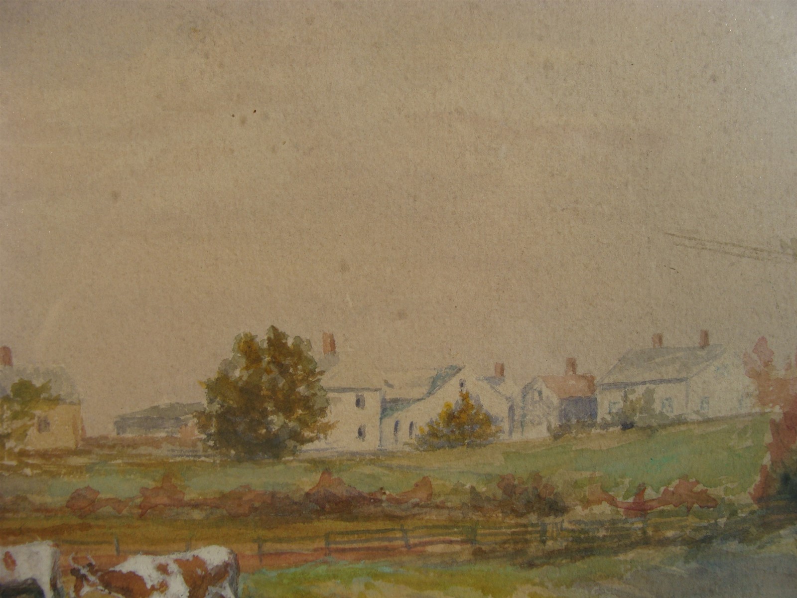 Antique 1895 Will A Rice Landscape W/ Cows W/C Painting