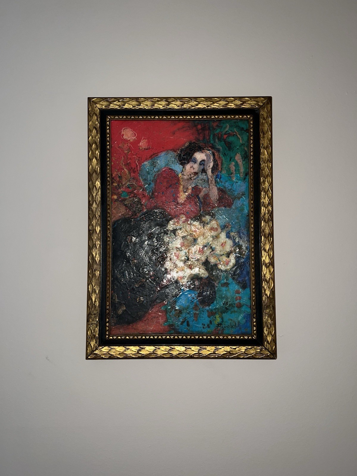 Original Mixed Media Figurative Painting “Moody Girl” – Restored by Ner & Bloom