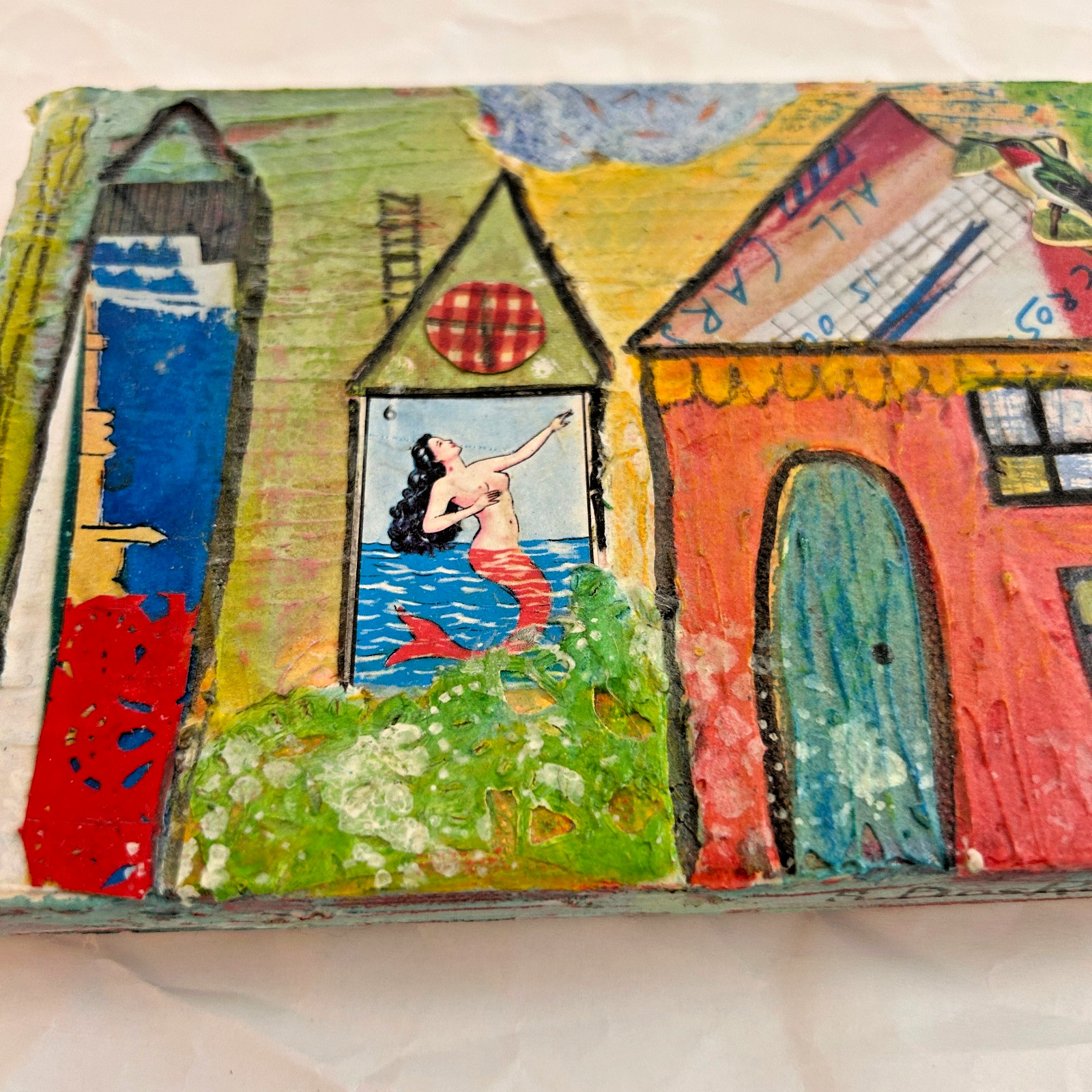 Mexican Mermaid painting by S. Dos Reis Collage Oil On Canvas 7″ x 5″