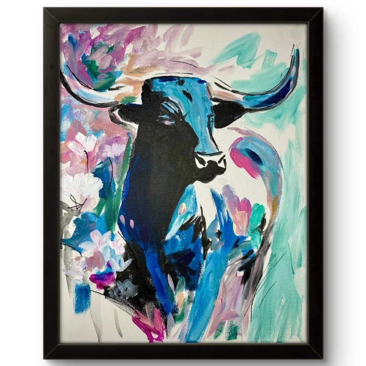 Texas Longhorn Cow Painting Western Art Original 11×14 Rustic Farm Decor