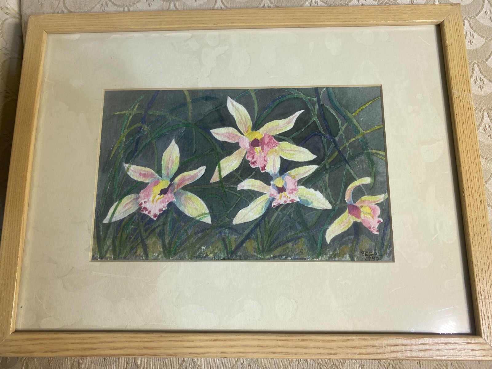 Thelma Segal «Floral Scene» Watercolor Painting – Signed And Framed