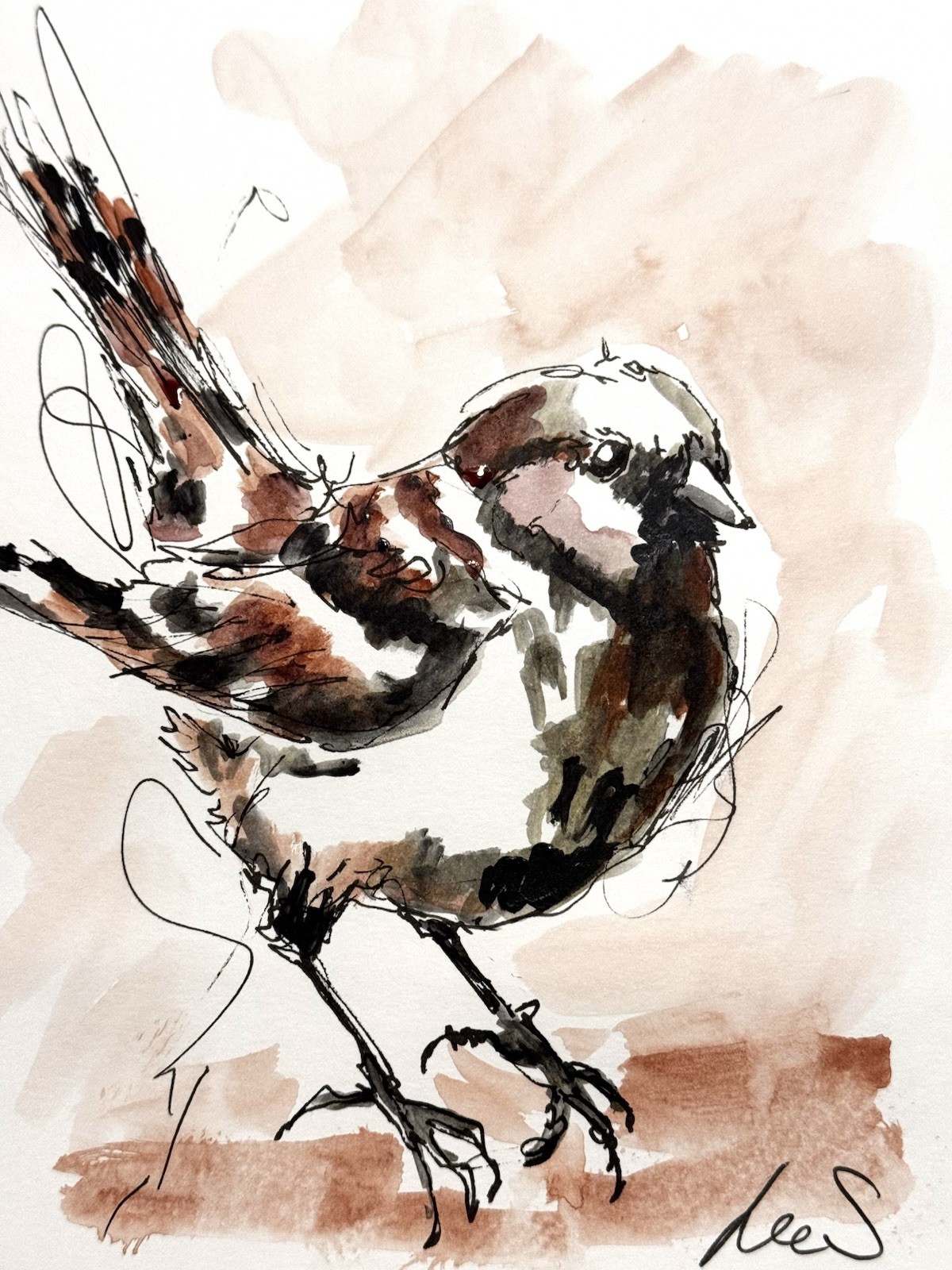 Original Abstract Expressionism 9X12 Sparrow Paper Modern Handmade Signed 12