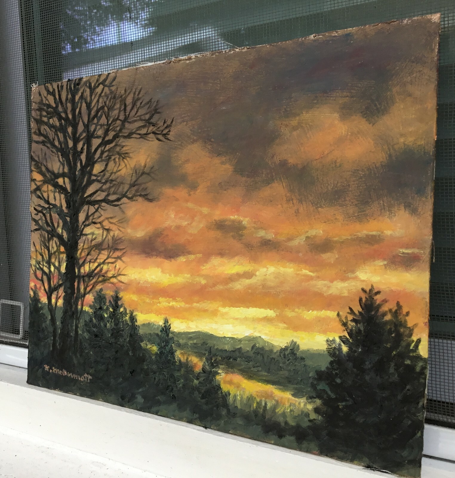 SUNDOWN ABOVE THE RIVER – original framed oil painting by K. McDermott