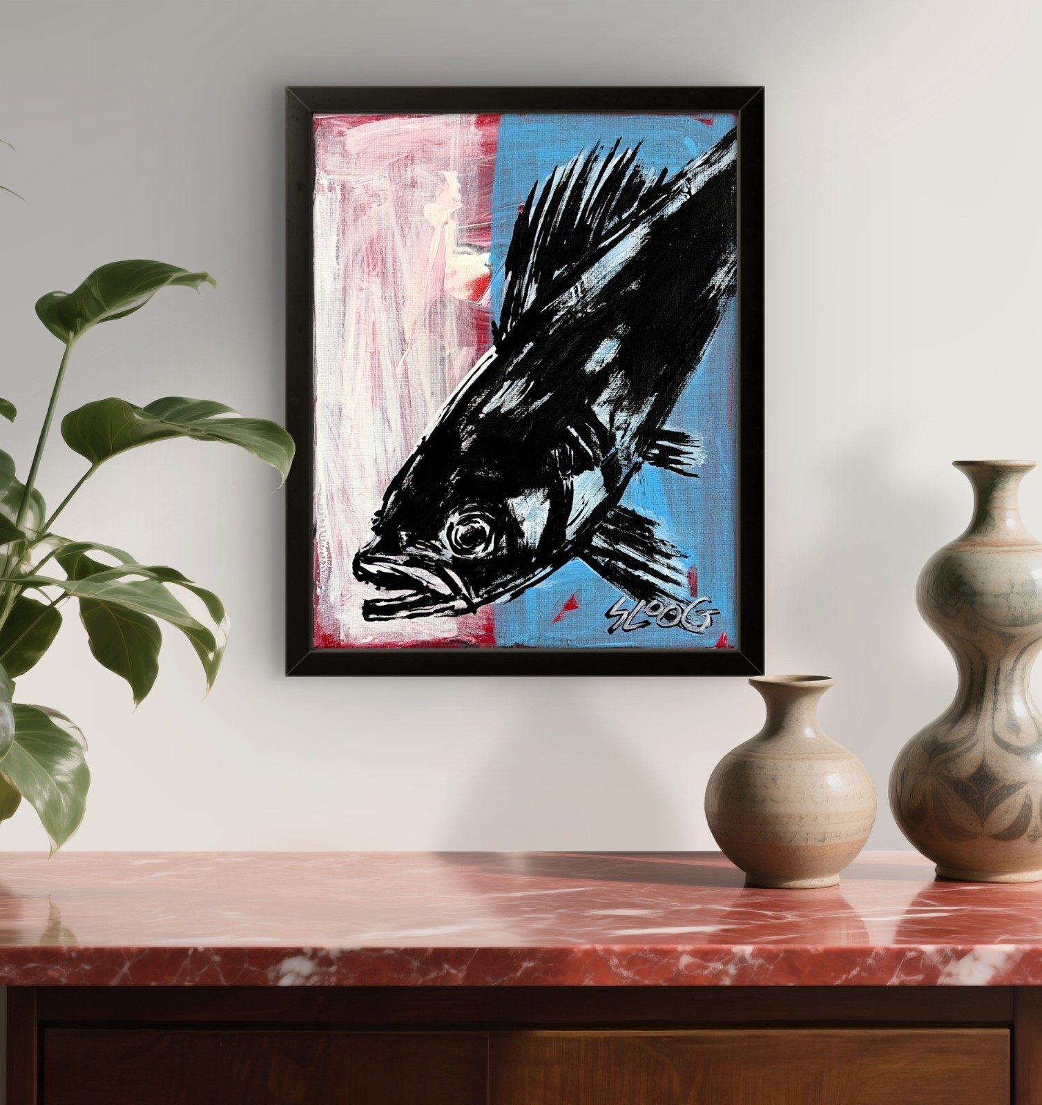 SLOOG Original Art Expressionism Minimal Nature Painting on Canvas 8×10 Fish