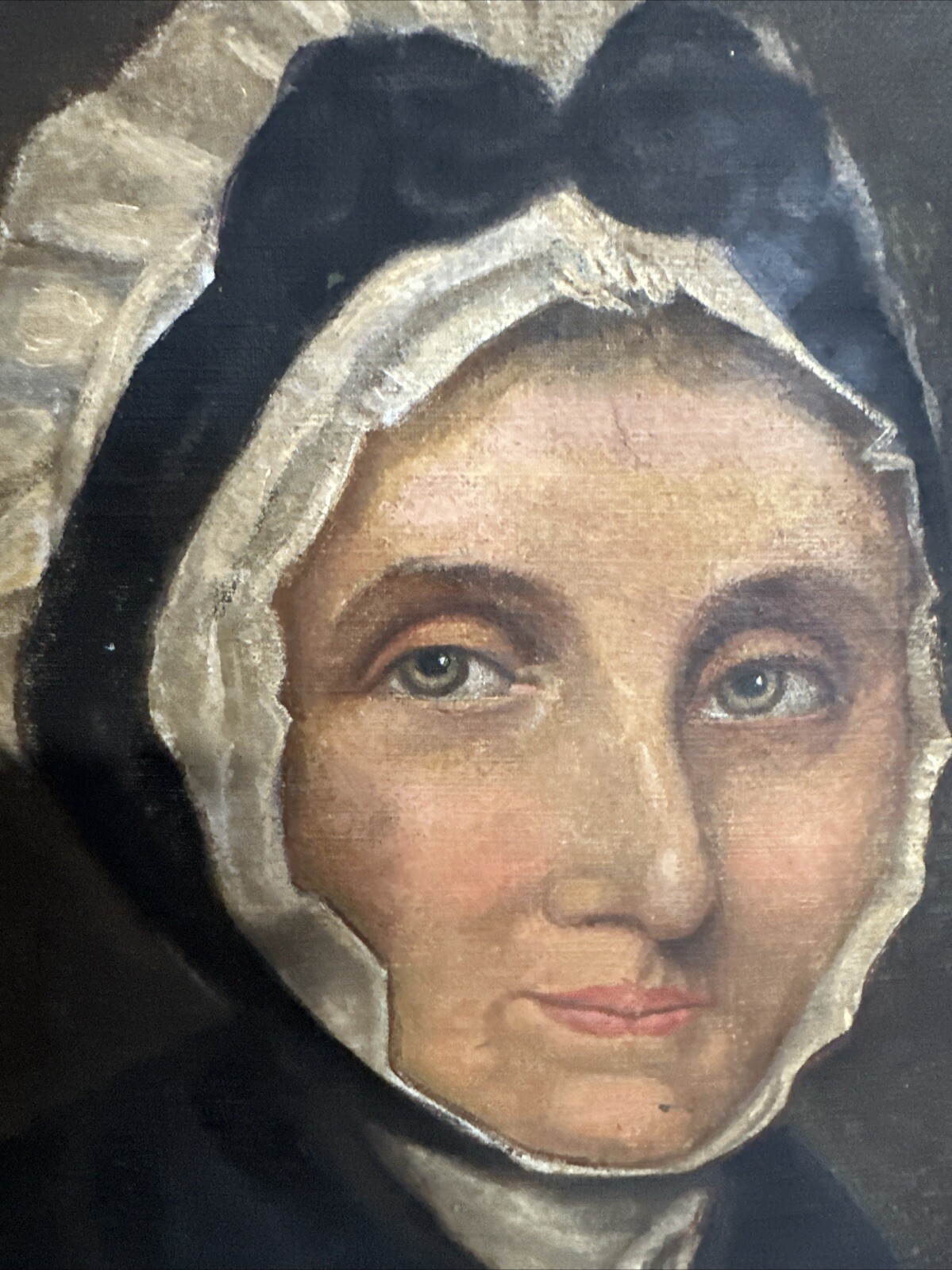 Very Early American Painting Of Woman In 1700-1800’s Dress