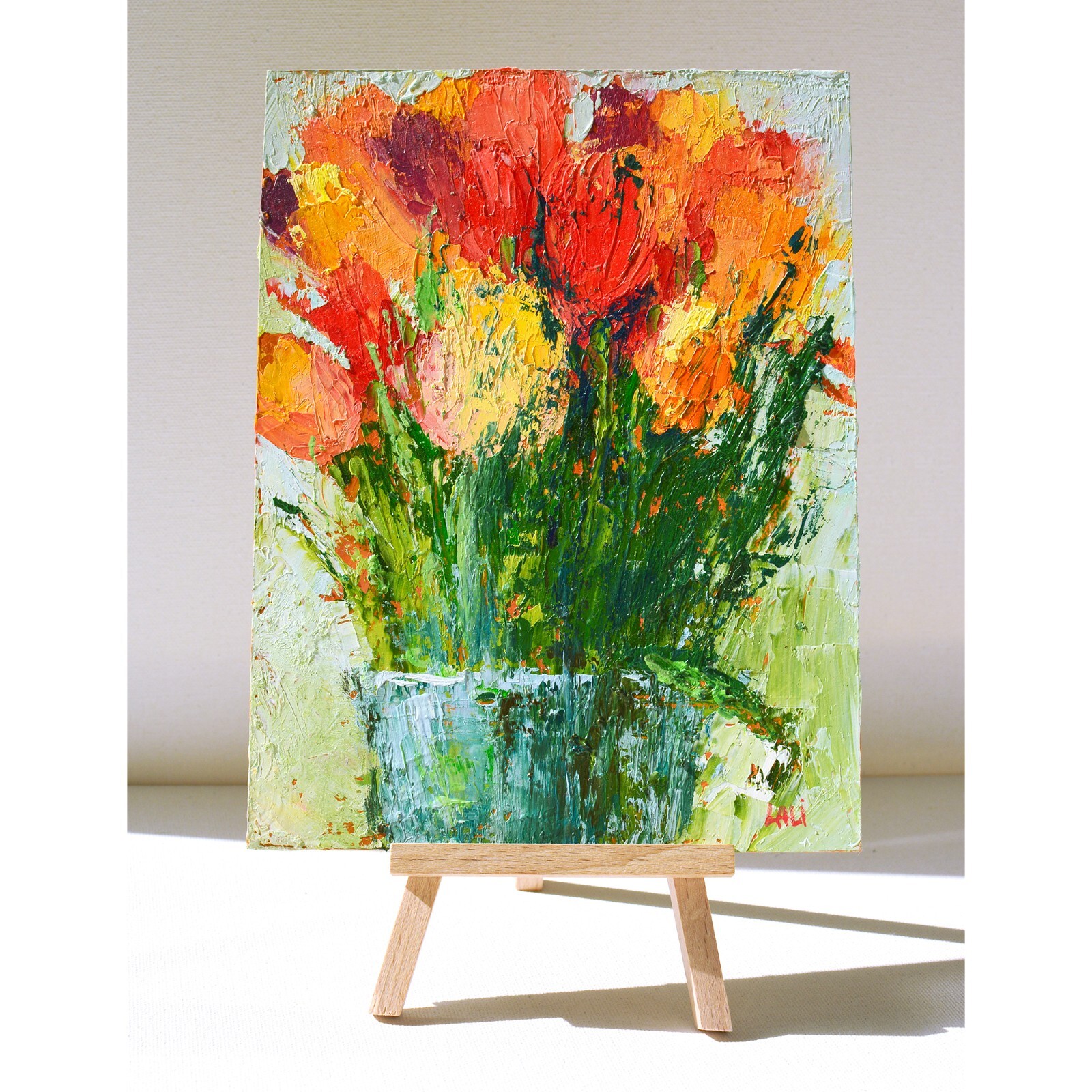 Tulips Original Oil Painting Impasto Modern Painting Orange Flowers 8’x6′