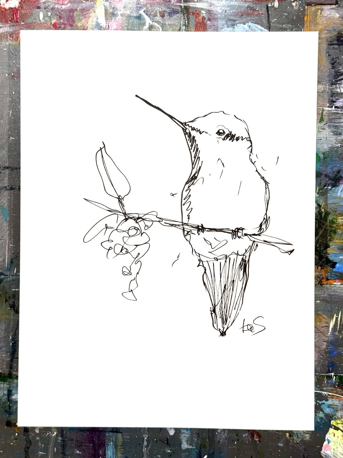 SAMATOWIC Original Abstract Art 9×12 Hummingbird Handmade Paper Signed 17