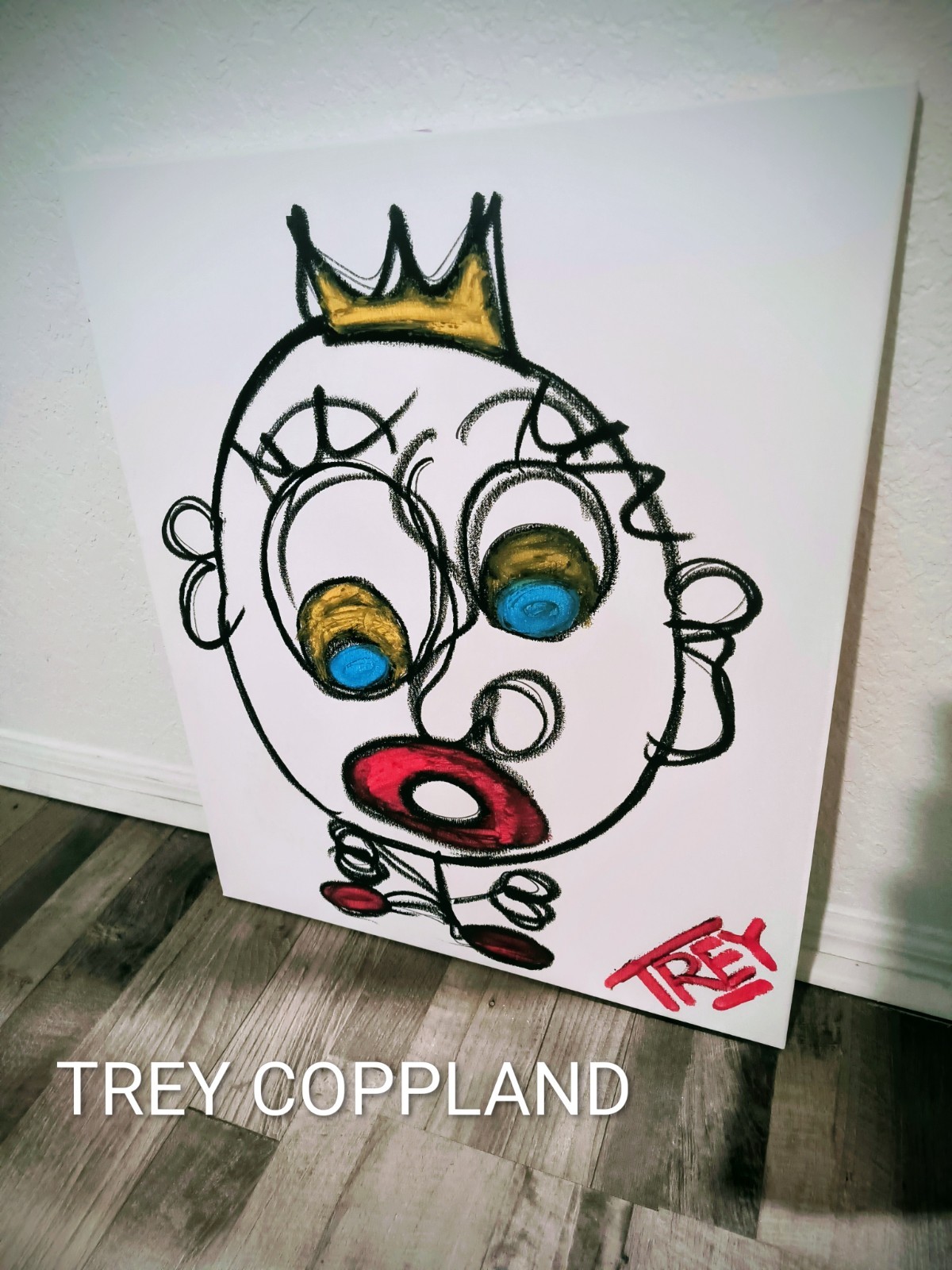 Trey Coppland, «TREY» Abstract Face Acrylic Painting, Medium, 2026, Signed